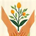 Icona stilizzata di mani che raccolgono fiori da un cespuglio
